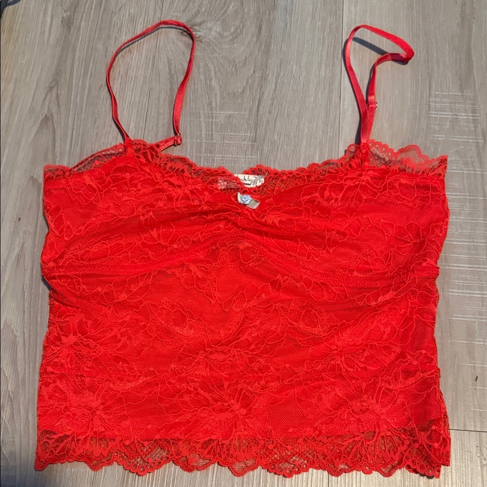 Free People Vibrant Red Lace Camisole